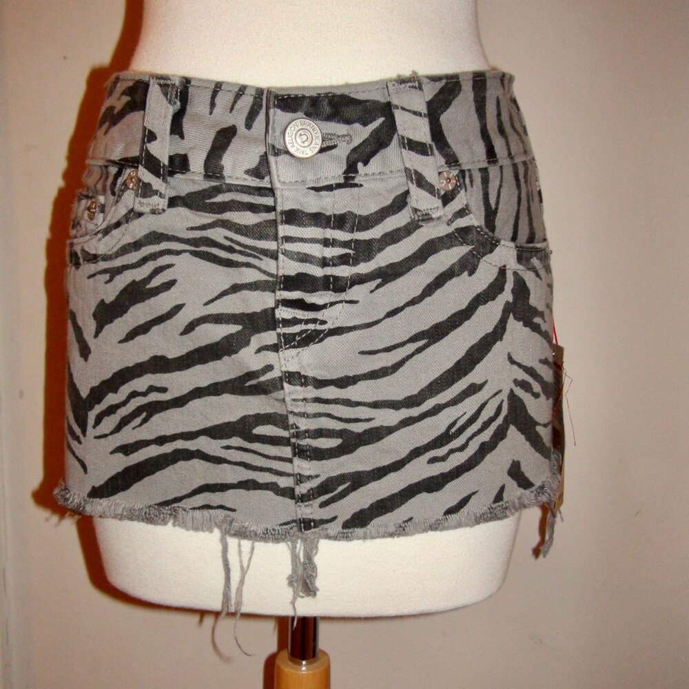 True Religion Mandy Zebra Seal Jean Mini Skirt